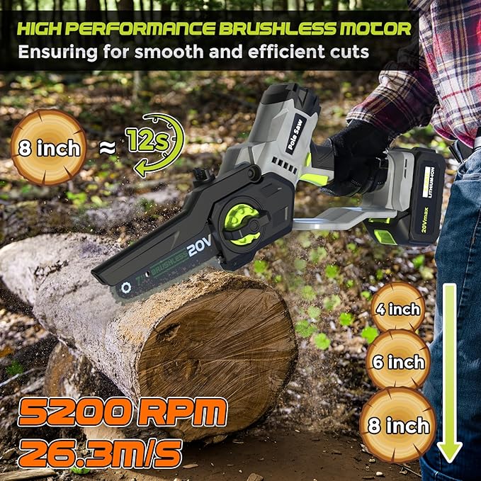 2-in-1 Cordless Pole Saw (2025 Upgraded), 7 Inch Brushless Mini Chainsaw with Extension Pole, Pole Saws for Tree Trimming Battery Powered with 2x 20V 4000 mAh Battery, 16ft Reach Electric Pole Saw
