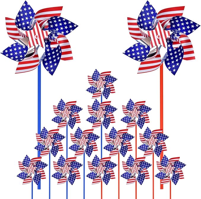 4th of July Decorations for Home Outdoor Patriotic Pinwheels, Memorial Day Decorations Fourth of July Decorations Patriotic Independence Day Party Supplies Favors,Wind Spinner for Garden 15 PCS | Memorial Day Decorations Patriotic Pinwheels Fourth of J...