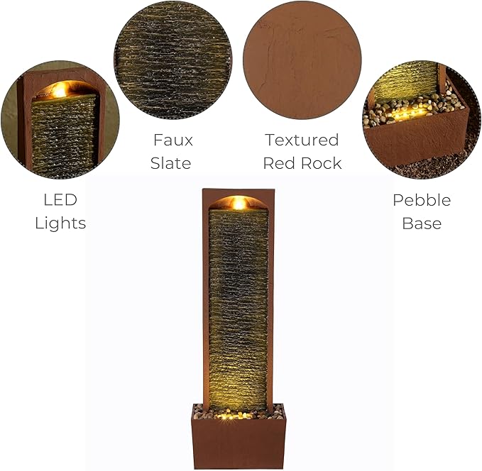 Teamson Home Outdoor 38.5” Textured Waterfall Fountain Yard Décor Red Rock