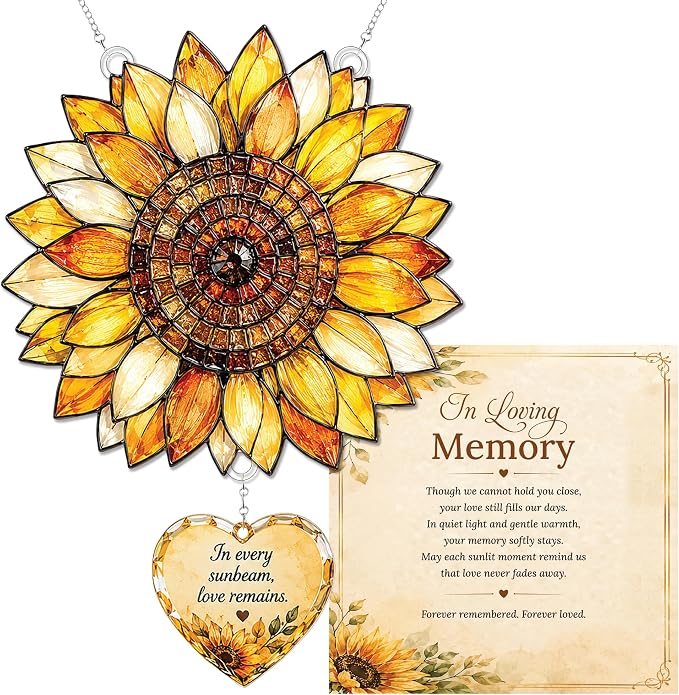 Sunflower Decor 4 inch Memorial Suncatcher for Loss of Loved One, Bereavement Gifts, Sympathy Gifts, in Memory of Loved One Gifts, Remembrance Gift for Loss, Memorial Keepsakes