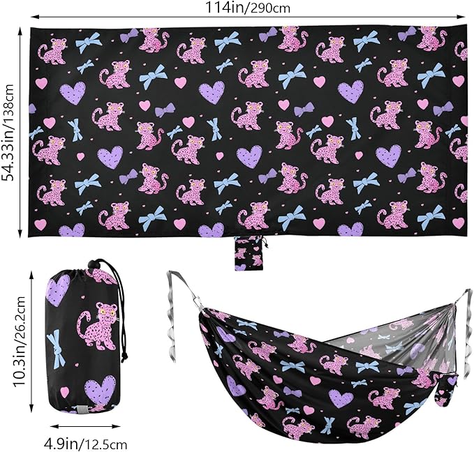 Camping Hammock Outdoor Hammocks for Outside Pink Leopard Cute Beach Trees Portable Lightweight with Pockets Tree Straps Indoor