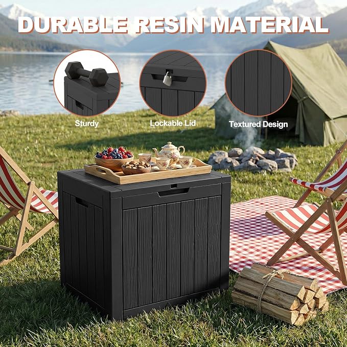 EFU Outdoor Storage Box 38 Gallon Deck Box (Indoor & Outdoor) Lockable UV Resistance Waterproof Resin Storage Bin Storage Box for Outdoor,Patio Storage(Black)