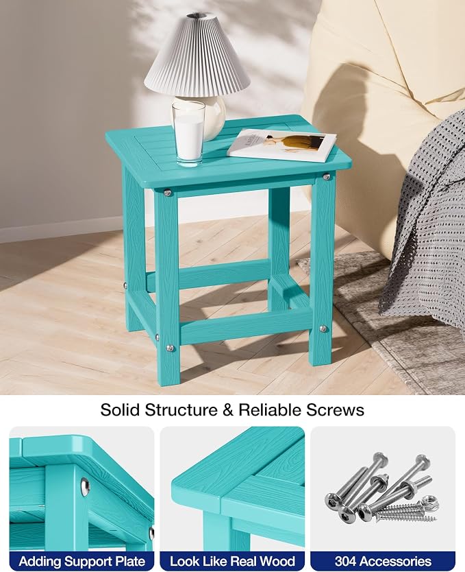 YEFU Outdoor Side Table for Patio: 16" HIPS Weather - Resistant Adirondack Tables - Waterproof Small Square End Tables for Backyard Living Room Bedroom - Indoor Outdoor Durable Table Aruba
