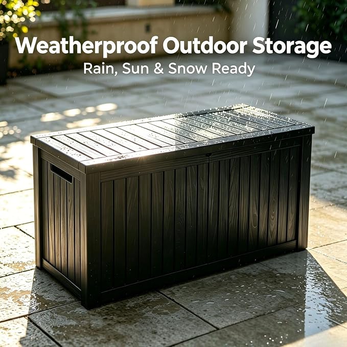 200 Gallon Outdoor Storage Deck Box, Large Storage Organizer for Patio Furniture Accessories, Garden Tools, Indoor Storage for Cushion, Black