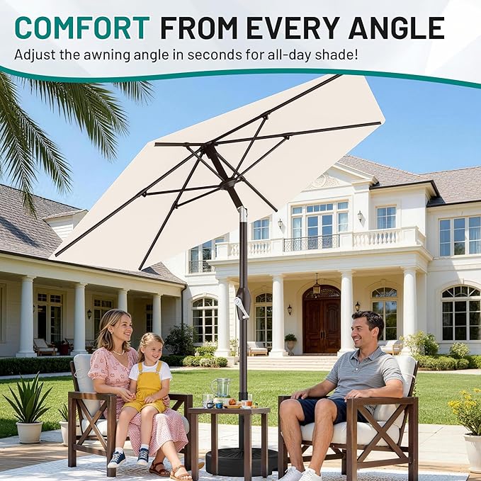 AreShark 7.5FT Patio Umbrella Table Market Umbrella w/Tilt and Crank, Heavy-Duty Outdoor Umbrellas for Pool, Deck, Garden and Backyard, Cream White