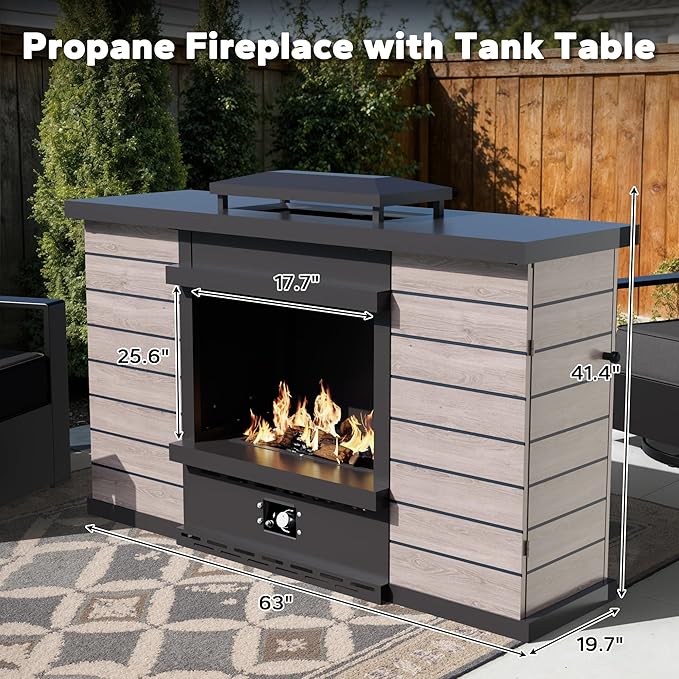 Outdoor Aluminum Furniture Set, 5-Piece Patio Conversation Set, 2 Swivel Chairs, 2 Sofa and 1 Fireplace, All-Weather Metal Frame, 6" Thick Removable Cushions, Deep Setting for Garden and Porch