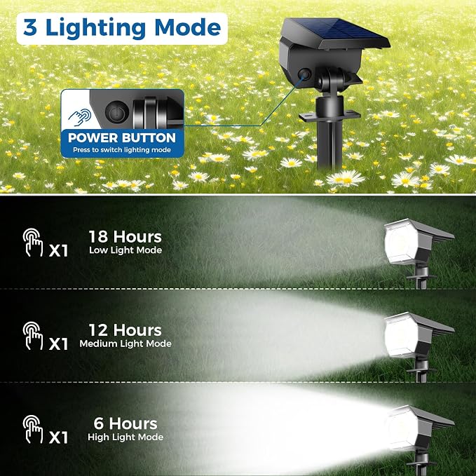 6 Pack Solar Spot Lights Outdoor Waterproof, Landscape Spotlights | Cool White, Solar Powered, Auto On/Off, Lighting for Outside Pathway Yard Lawn Flag Garden Walkway Pathway