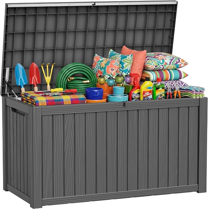 PatioZen 200 Gallon Deck Box, Outdoor Storage Box, Large Deck Box, Lockable, Waterproof &UV-resistant for Patio Furniture, Garden Tools, Garden Tools, Pool Accessories black