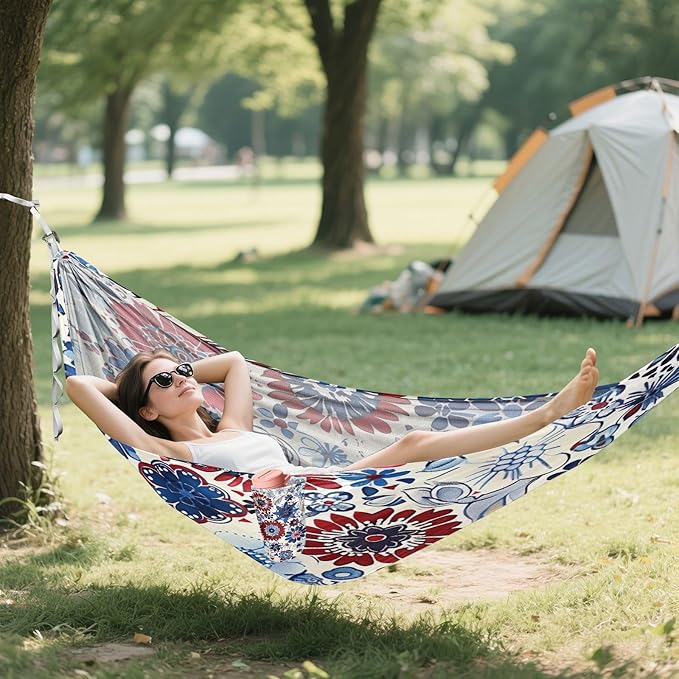 Qilmy Vintage Flower Camping Hammock Single – 330 lbs Capacity, Lightweight with Tree Straps & Carabiners, Portable for Hiking, Travel, Backpacking