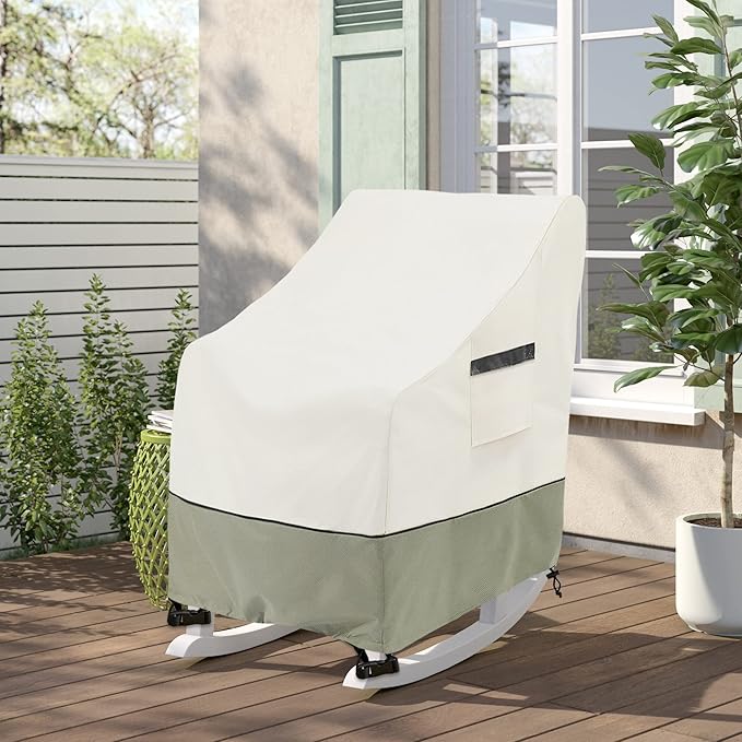 Outdoor Rocking Chair Cover 2 Pack,100% Waterproof Heavy Duty Outdoor Chair Covers,Patio Rocking Chair Covers for Outdoor Furniture,26"W x 32.5"D x 43"H inches,White&Grayish Green.