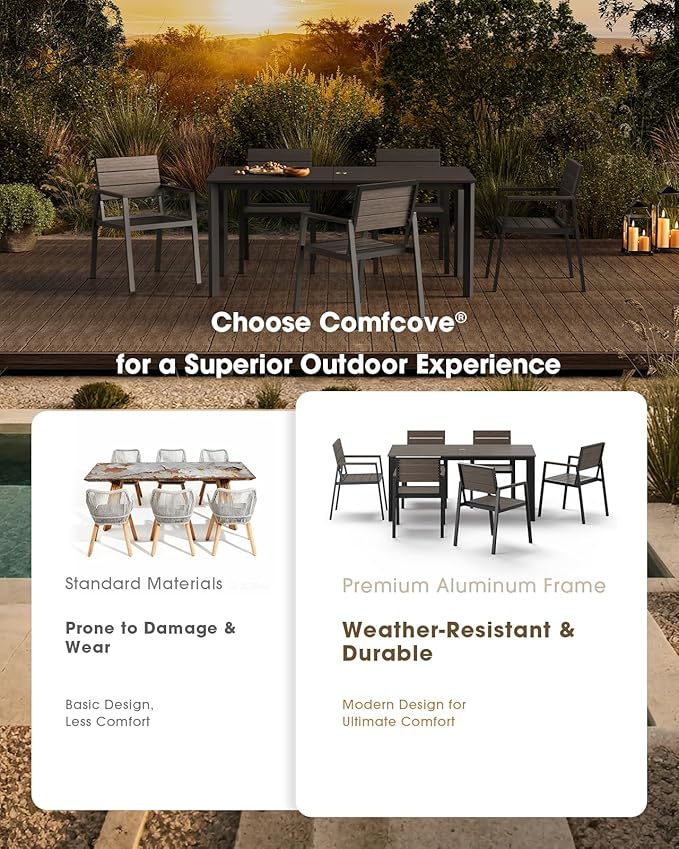 Outdoor Dining Set for 4, Aluminum Patio HDPS Outdooor Table and Chairs Set with Umbrella Hole, All Weather Patio Furniture Set, 5 Peice Patio Dining Table Set (Charcoal)