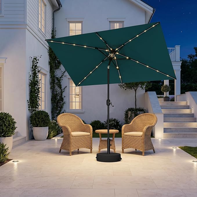 PURPLE LEAF 5' x 8' Rectangular Patio Umbrella with Solar LED Outdoor Table Umbrella Aluminum Frame Market Umbrella Sun Umbrella for Garden Deck Lawn Pool Turquoise Blue