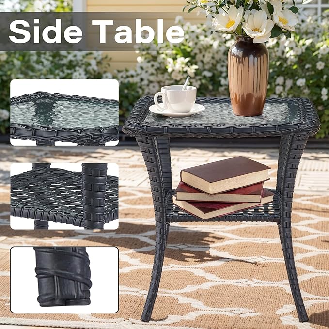 Belord 6 Pieces Wicker Patio Conversation Sets with Outdoor Swivel Rocker Chairs and Loveseat Glider Chair, All-Weather Rattan Furniture Set for Deck Patio Sunroom Backyard Black
