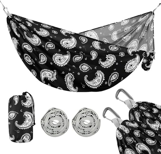 Camping Hammock Outdoor Hammocks for Outside Paisley Black Beach Trees Portable Lightweight with Pockets Tree Straps Indoor
