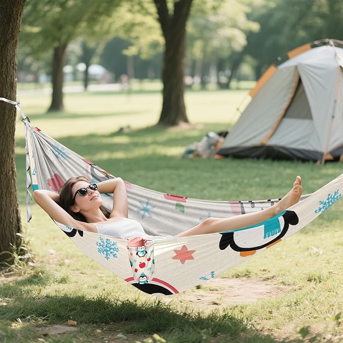 Winter Cartoon Penguin Cute 330lb Capacity Outdoor Hammock Backyard Hammock for Outside Patio Backyard Poolside amacas para patios con Base de adultos