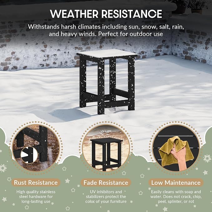 WestinTrends Malibu Kids Outdoor Patio Furniture HDPE Adirondack Square Side Table, Black