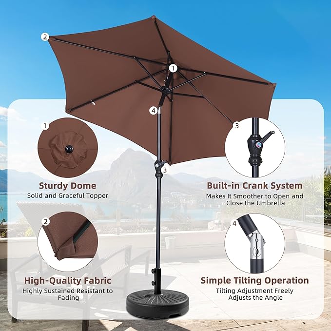 7.5FT Patio Umbrella, Outdoor Table Umbrella, Market Umbrella with Push Button Tilt and Crank for Garden, Lawn, Deck, Backyard & Pool