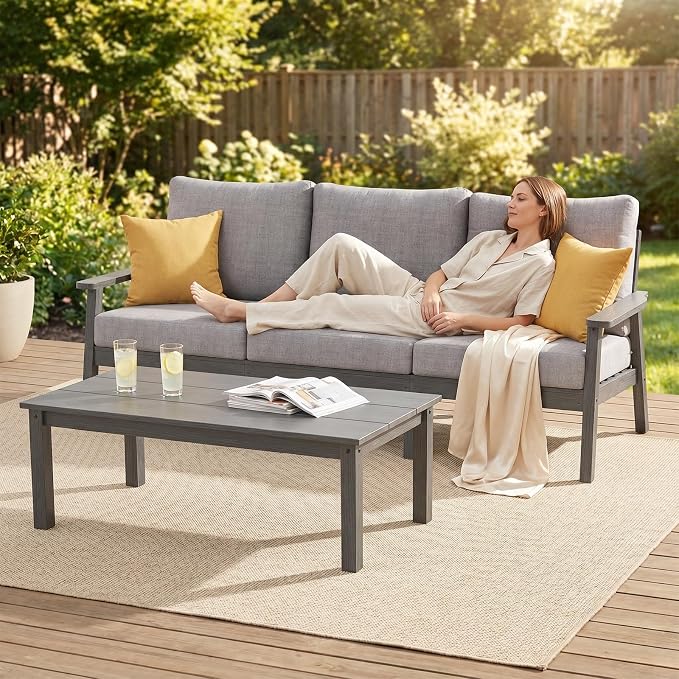 Ayge HDPE Patio Furniture Set, 6 Piece Sectional Outdoor Furniture Set, All Weather Outdoor Couch Set Patio Conversation Set for Deck, Lawn, Grey