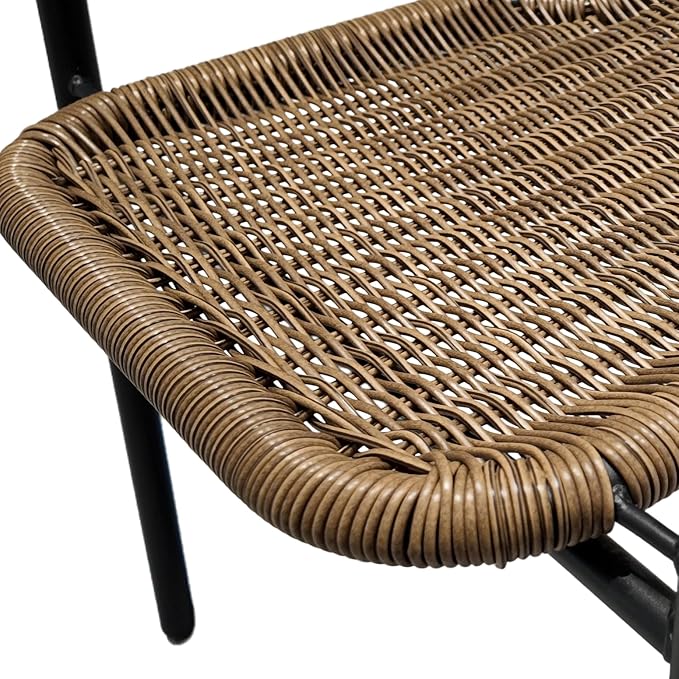 5 Piece Outdoor Dining Set, Stackable Brown Patio Rattan Chairs with Metal Table, All-Weather Wicker Patio Furniture Set for Backyard, Poolside, Garden, Bistro