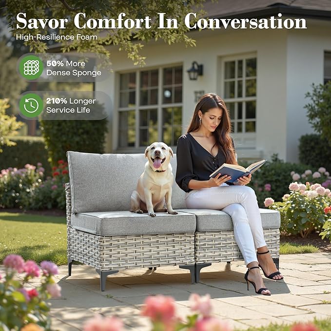 11 Pcs Patio Furniture with Fire Pit Table, Outdoor Rattan Wicker Conversation Set with Glowing Coffee Table, Comfy Sectional Sofa for Porch Balcony Backyard Pool, Grey