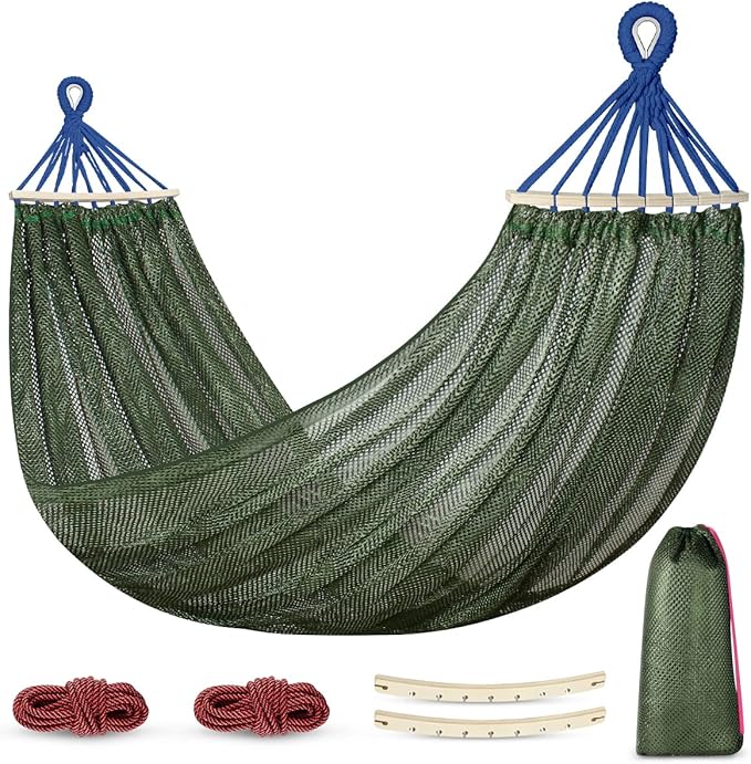 Outerman Camping Hammocks 290 * 150cm(Max 550lb),Breathable Soft Nylon Hammocks with Balance Beam Sturdy Metal Knot Tree Ropes and Travel Bag, Perfect for Outdoor/Indoor Patio Backyard etc.