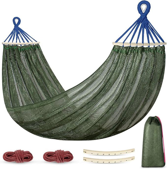 Outerman Camping Hammocks 290 * 150cm(Max 550lb),Breathable Soft Nylon Hammocks with Balance Beam Sturdy Metal Knot Tree Ropes and Travel Bag, Perfect for Outdoor/Indoor Patio Backyard etc.