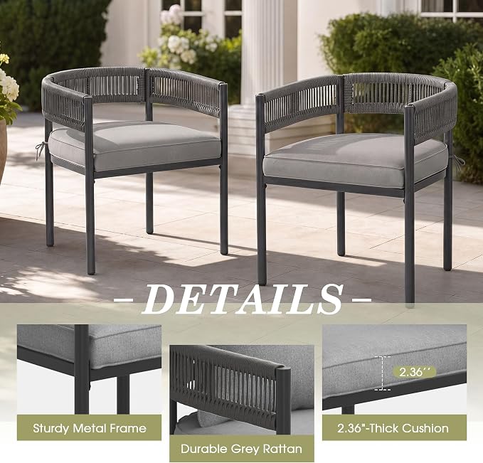 VICLLAX Patio Dining Set, 63" Dark Grey Table & 6 Chairs with Grey Cushion | Outdoor Table and Chairs Set of Rectangular Metal Patio Table, Outdoor Dining Chairs with Metal Frame, Garden Deck Porch