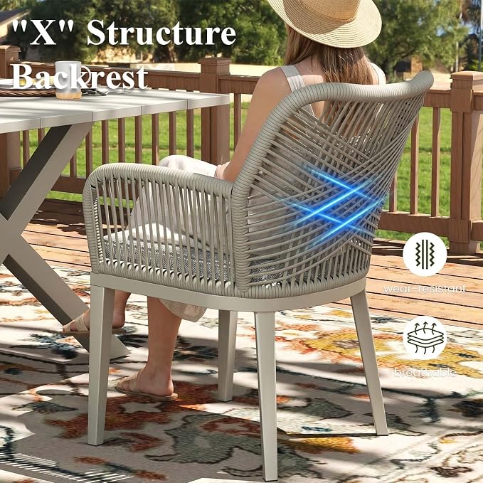 LayinSun Outdoor Dining Set for 12, 14 Pieces Patio Furniture Sets with Aluminum Dining Table and Rope Weave Chairs