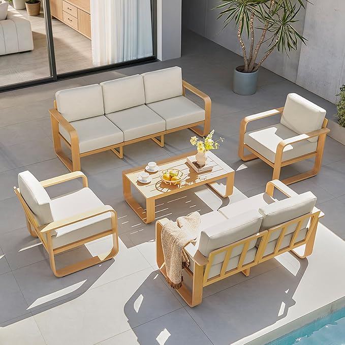 CHITA Aluminum Patio Furniture Sets, 4 Seats Patio Conversation Sets with Coffee Table, 4 Pieces Patio Sofa Sets with Thickened Olefin Fabric Cushion for Backyard, Garden, Balcony and Poolside
