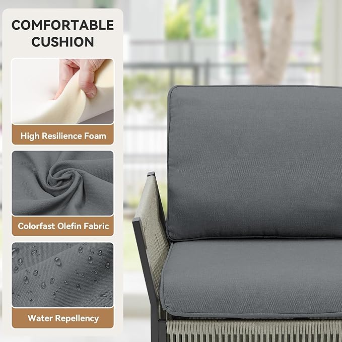 Outdoor Patio Chairs Set of 2, Handmade Rattan Wicker Chairs, PE Patio Furniture Set with Chic Minimalist Style for Garden, Porch, Backyard(Grey)