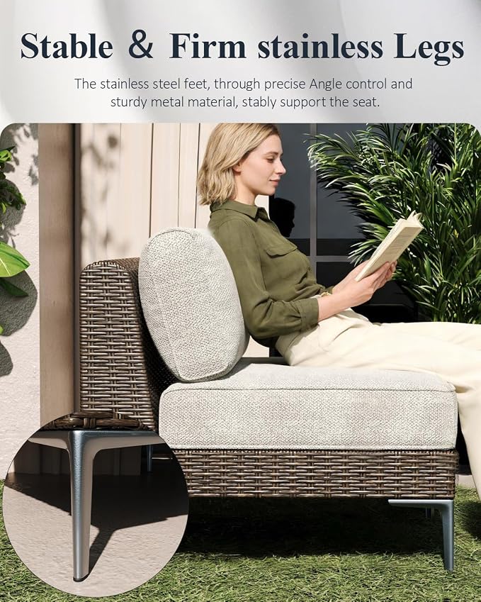 LayinSun 6-Piece Wicker Rattan Patio Furniture Set, Deep Seating Outdoor Modular Sectional Sofa Conversation Set with Thick Cushions for Lawn, Garden
