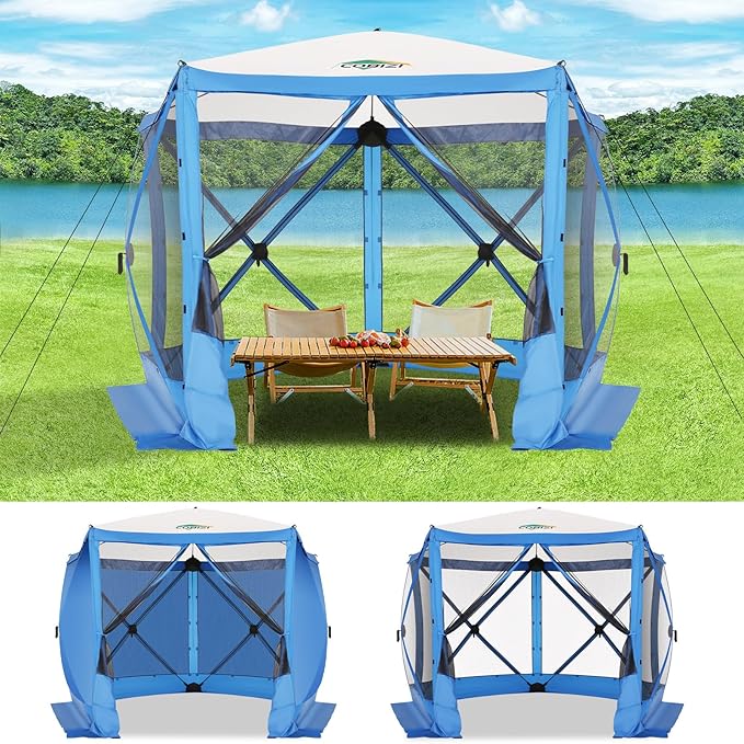 COBIZI 10x10 FT Pop up Gazebo, Popup Canopy Tent,Screened in Gazebos with sidewalls, Waterproof Portable Outdoor Small Screen Tents Sun Shelter,carpas para Patio for Camping, Garden and Backyard,Blue