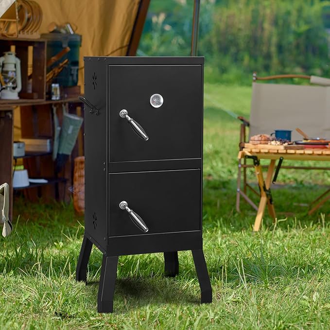 40" Vertical Steel Charcoal Smoker Grill,Heavy Duty BBQ Grills,Outdoor Camping Backyard Barbecue Grill,Metal Barbecue Smokers,with Thermometer,for Patio Garden Beach Porch Lawn Yard (Black)