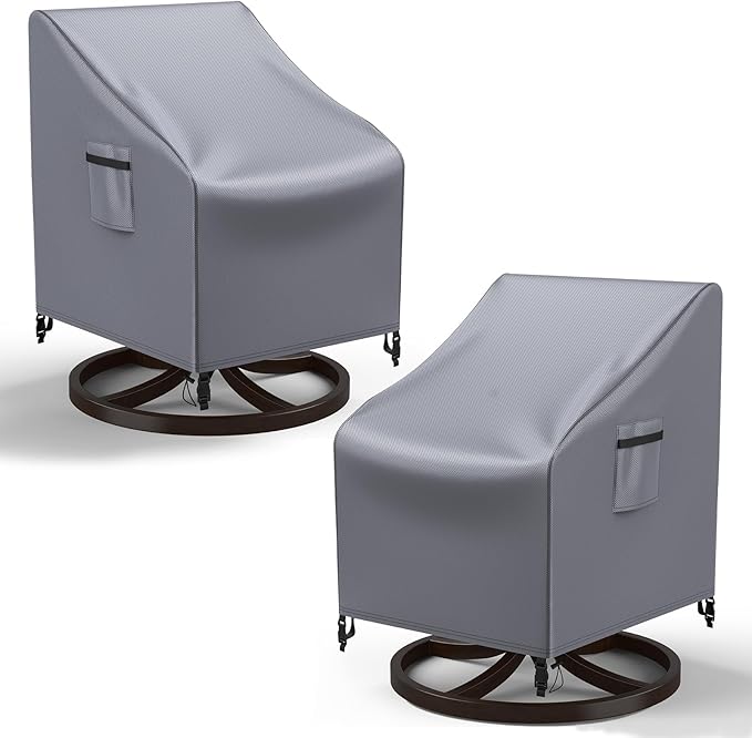 Mrrihand Outdoor Swivel Lounge Chair Cover Waterproof, 2 Pack Heavy Duty Patio Rocking Chair Covers for Outdoor Furniture, 33" W×37" D×38.5" H, Grey