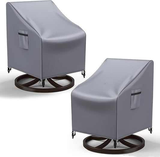 Mrrihand Patio Chair Covers, 2 Pack Outdoor Swivel Lounge Chair Cover, Heavy Duty Patio Rocking Chair Covers, Patio Furniture Covers Waterproof, 30" W×34" D×38.5" H, Grey
