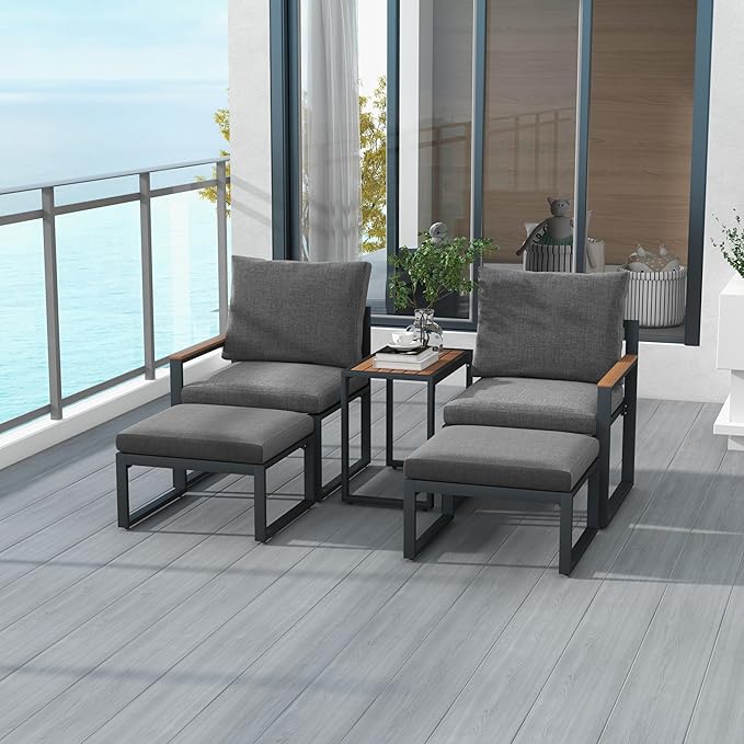 Tangkula 5 Pieces Patio Furniture Set, Aluminum Frame Weatherproof Outdoor Conversation Set with Soft Cushions, Space Saving Design, for Backyard, Poolside, Porch, Balcony
