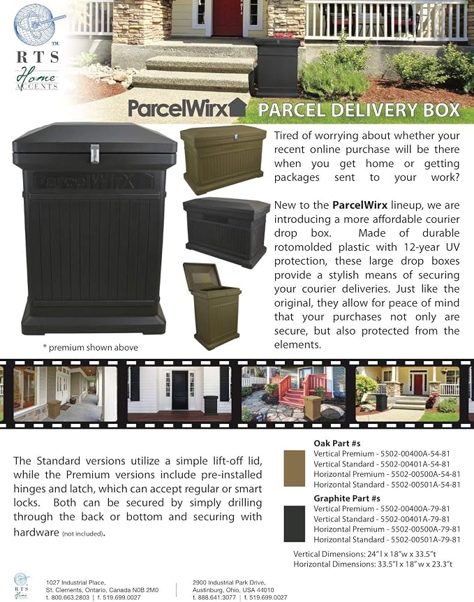 RTS Home Accents ParcelWirx Premium Vertical Storage Cabinet/Package Delivery Box with Lift Off Lid, Graphite