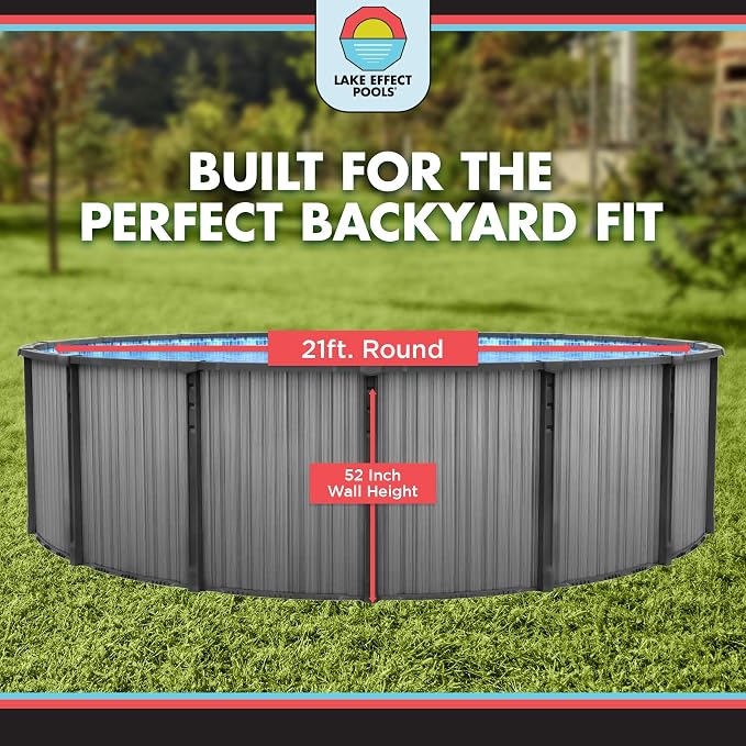 Lake Effect Pools 'Bora Bora' 21 ft Round Above Ground Swimming Pool | 52 Inch Resin Protected Steel Sided Walls | Bundle Includes: 25 Gauge Overlap Liner & Widemouth Skimmer