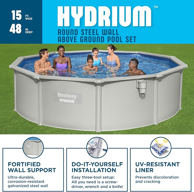 Bestway 2 Pack Hydrium Above Ground Swimming Pool, 15' x 48" Round Steel Wall Pool Set with Sand Filter Pump, Chemical Dispensers, and Accessories