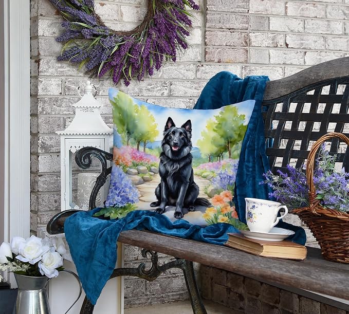 Caroline's Treasures Belgian Sheepdog Spring Path Throw Pillow Machine Washable, Indoor Outdoor Decorative Pillow for Couch, Bed or Patio, 18Hx18W