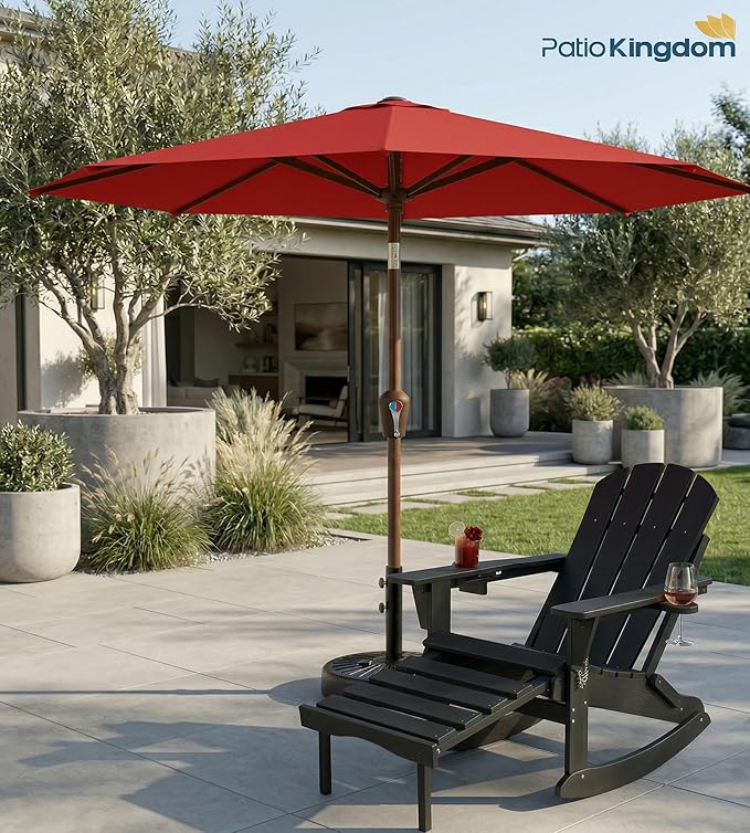 PatioKingdom 10FT Patio Umbrella with Push Button Tilt and Crank, Outdoor Market Umbrella with 8 Fiberglass Ribs, UV Protection Table Umbrella for Pool,Backyard,Garden,Deck
