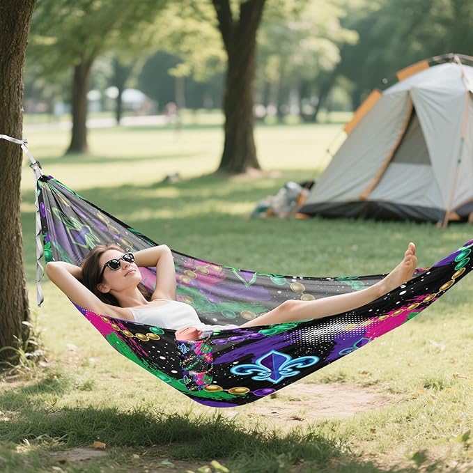 Hammocks for Outside Mardi Gras Elements Camping Hammock Portable Hammocks with Tree Straps and Carry Bag Camping Accessories for Hiking Beach Outdoor