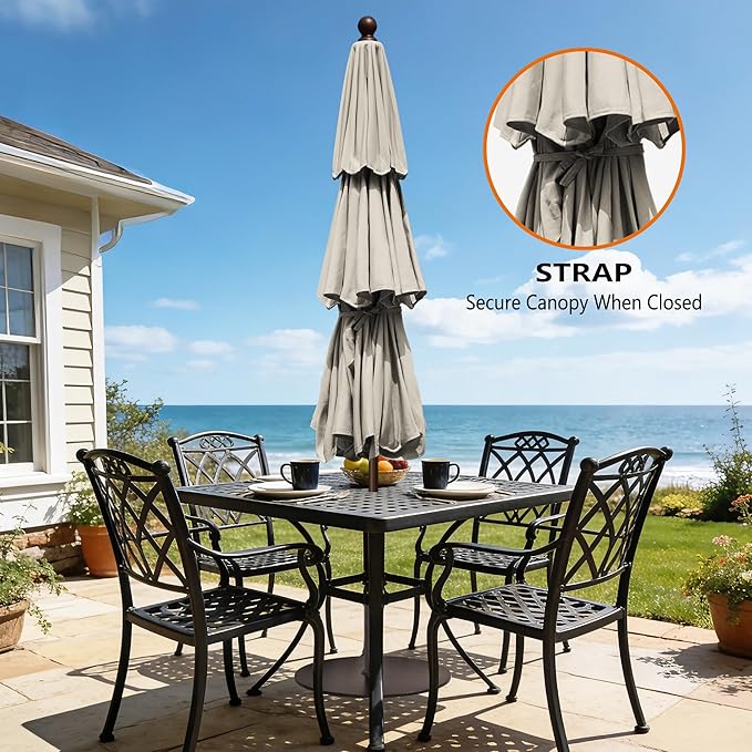 EliteShade USA 10-Year-Non-Fading 10ft 3-Tier Market Patio Umbrella, Commercial Grade Outdoor Table Umbrella with Crank Open, Windproof & UPF 50+ UV Protection, Heavy Duty Ventilation for Garden, Deck, Pool, Backyard, Beach & Bistro, Antique Beige