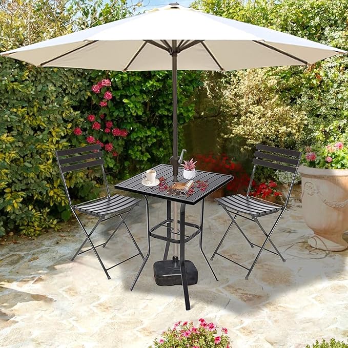 Oakcloud Patio Square Height Bar Table Outdoor Metal Frame Bistro Table with Umbrella Hole -39" Height Coating Old Craft,Rust and Weather Resistant,Classic Black