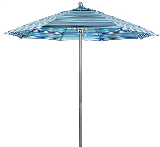 California Umbrella 9' Rd. Venture Series Contract Grade Patio Umbrella, Push Open Pin Stop, Silver Finish, Sunbrella Dolce Oasis