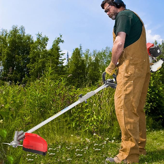 5 in 1 Hedge Trimmer Grass Tree Trimmer Gas Powered, 52CC 2-Stroke Multi Functiona Gas Weed Eater/Brush Cutter/Chainsaw, Maximum Power/Speed-2.3KW/8500rpm Weed Wacker for Yard Garden Red