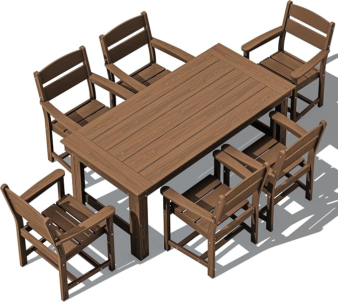 SERWALL HDPE Outdoor Dining Table and Chairs Set for 6 | with Oversized Chair Seat