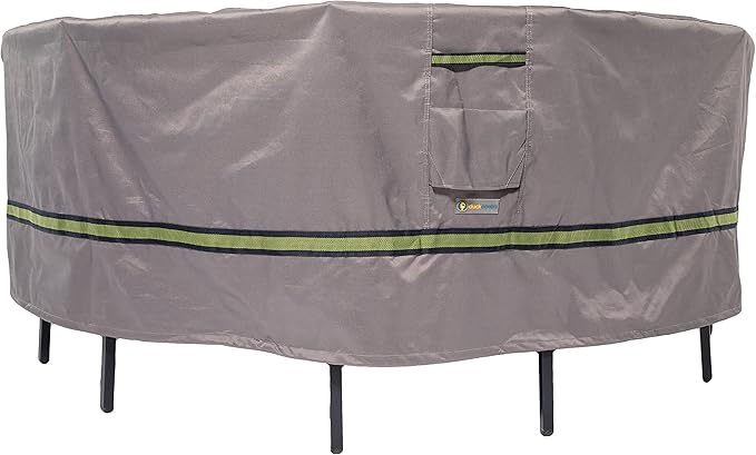 DUCKCOVERS Soteria Waterproof 90 Inch Round Patio Table with Chairs Cover, Outdoor Table and Chair Cover