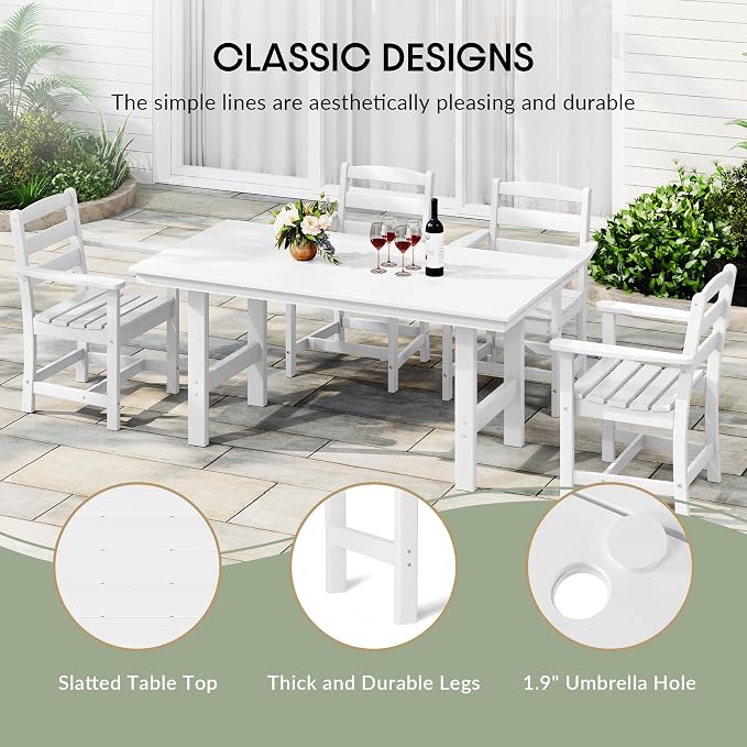 WestinTrends Ashore 6-Piece Outdoor HDPE Patio Dining Table Set with Bench, White