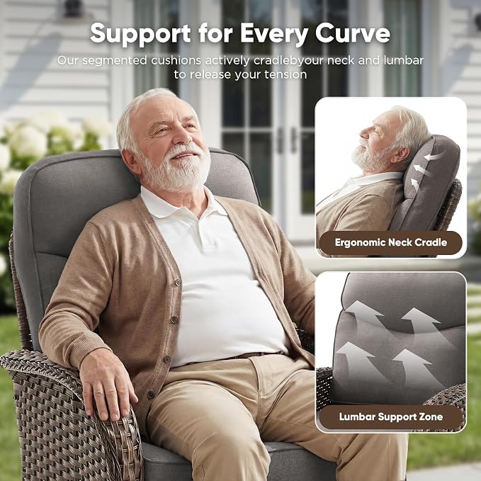 9-Piece Patio Furniture Set with Upgraded 6" Thick Cushion - High Back Outdoor Swivel Rocker Chairs Set of 2 with 3-Seater Sofa,Ottomans,Wicker Outdoor Conversation Set for Deck, Porch, Yard, Poolside